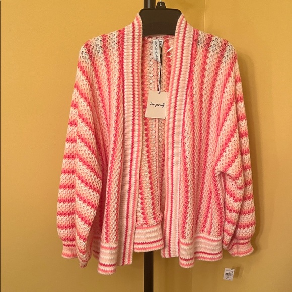 Grace + Karma Sweaters - Grace+Karma chunky cozy soft knit sweater size M/L pink cream striped NWT open
